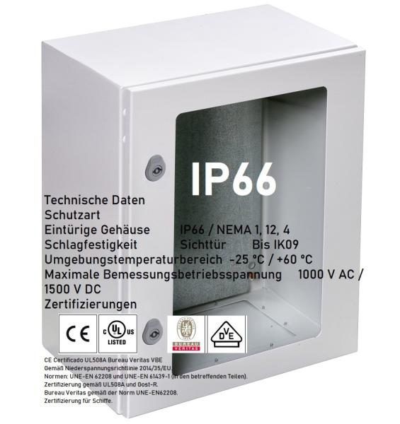 Schaltschrank 800x800x300 mm HBT IP66 eintürig mit Sichttür